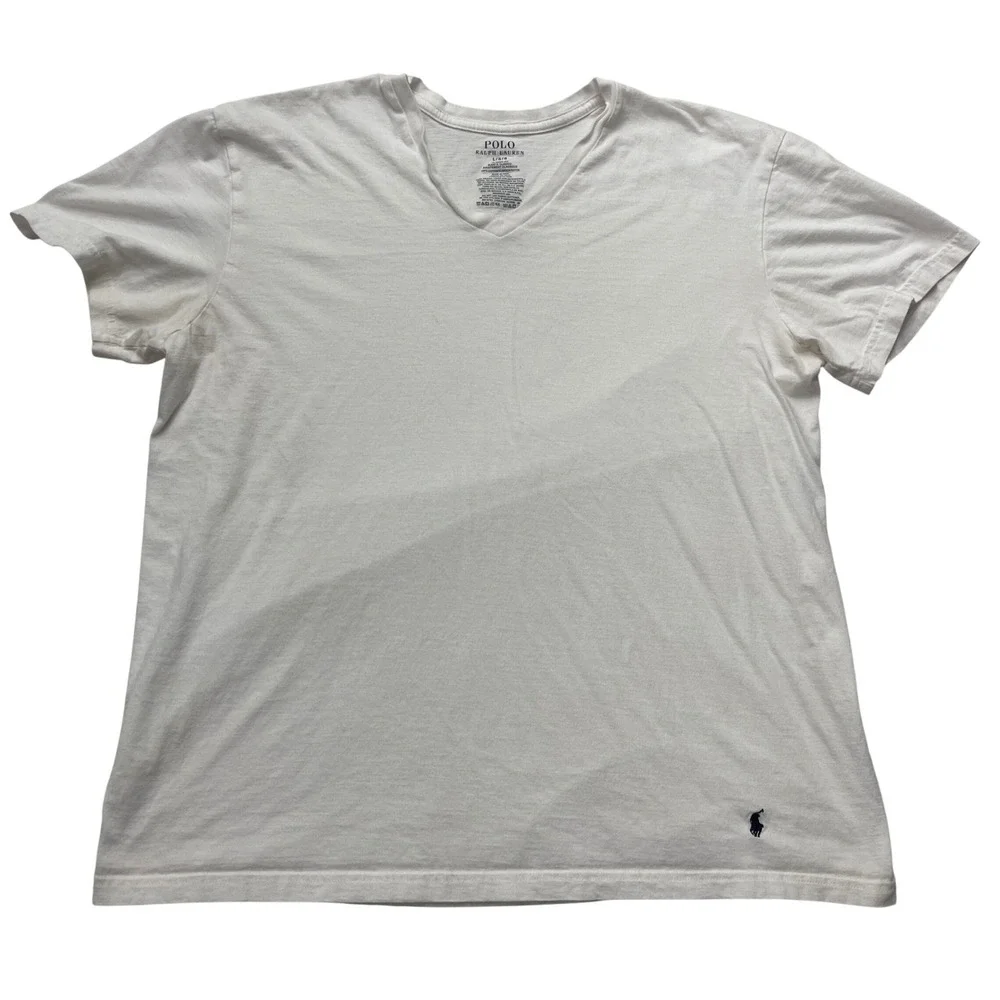 Polo Ralph Lauren T-Shirt Mens L White Classic Fit V-Neck Cotton Pony Logo Basic